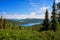 Lake in dark coniferous taiga. Nature Park Ergaki.