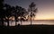 Lake at dawn or dusk with trees on shoreline