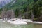 The lake with deadwoods  in the old-growth forest