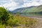 Lake District mountains and pink flowers Maiden Moor Derwent Water The Lakes National Park Cumbria uk