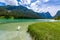 Lake Dobbiaco (Toblacher See, Lago di Dobbiaco) in Dolomite Alps, South Tirol, Italy - Travel destination in Europe