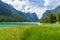 Lake Dobbiaco (Toblacher See, Lago di Dobbiaco) in Dolomite Alps, South Tirol, Italy - Travel destination in Europe