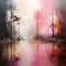 The Lake: A Dynamic And Dramatic Painting Of Red And Pink Trees
