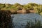 Lake in Eilat ornithological park in early night,  selective focus, copy space