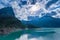 Lake Emosson and Grand Perron mountain peak seen near Finhaut in the Valais, Switzerland