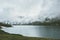 Lake and foggy mountains misty Landscape