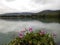 Lake at the foot of the mountains.Beautiful view of the pond. Georgia.