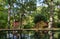 Lake at the garden of Exbury House, near Beaulieu in Hampshire, UK, photographed in autumn.