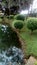 Lake ,garden,trees and grass under the sun