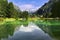 Lake of Gressoney-Saint-Jean. Alps, Italy.