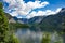 Lake in the Hallstatt mountains in summer on a sunny day