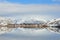 Lake Hayes with snow mountain reflections