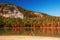 A lake among the hills with bright colorful autumn trees. Sunny day. Acadia National Park. USA. Maine.