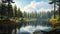 Lake Hinterland: Forest Painting Wallpaper In Aleksandr Deyneka Style