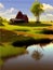 Lake houses, summer natural landscape vector illustration. Cartoon beautiful