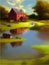 Lake houses, summer natural landscape vector illustration. Cartoon beautiful