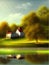 Lake houses, summer natural landscape vector illustration. Cartoon beautiful