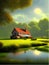 Lake houses, summer natural landscape vector illustration. Cartoon beautiful