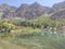 Lake, huts and mountains