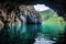 lake inside a massive cave under earth