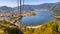 Lake kawaguchi and town viewed from Kawaguchiko Tenjoyama Park Mt. Kachi Kachi Ropeway, Kawaguchigo, Japan.