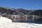 Lake Kawaguchiko Ohashi Bridge during winter with snow (Japan)