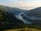 The lake Kezenoy-Am at sunset time, The Caucasus Mountains, Chechen Republic Chechnya, Russia