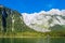 Lake Koenigssee with rocks and trees in the Berchtesgaden Alps, Germany