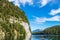 Lake Koenigssee with rocks and trees in the Berchtesgaden Alps, Germany