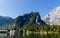 Lake Konigsee in Summer with St. Bartholomew church, Alps, Germany