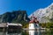 Lake Konigsee in Summer with St. Bartholomew church, Alps, Germany