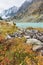 Lake Kuiguk. Peaks of the Altai Mountains. Autumn landscape