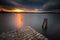 Lake landscape with jetty. Long time exposure