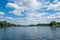 Lake landscape - river spree with tour boats and beautiful sky a