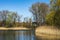 Lake landscape with wooden landing stage and reed bed, Seeburger See