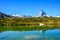 Lake Leisee with view to the Matterhorn mountain in beautiful landscape of the Alps at Zermatt, Switzerland