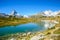 Lake Leisee with view to the Matterhorn mountain in beautiful landscape of the Alps at Zermatt, Switzerland