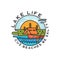 Lake Life Logo Design. Modern Liquid Dynamic Style. Travel adventure badge patch with quote - Cuz beaches be salty