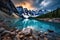 Lake Louise in Banff National Park, Alberta, Canada at sunset, Long Exposure photo of Lake Moraine, Banff National Park, AI