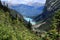 Lake Louise and the Chateau Lake Louise seen from the Plain of the Six Glaciers hiking trail