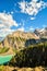 Lake Louise and Saddleback Mountain from the summit of Big Beehive, Banff, Alberta, Canada..