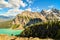 Lake Louise and Saddleback Mountain from the summit of Big Beehive, Banff, Alberta, Canada.