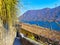 Lake Lugano behind the roofs of Gandria, Ticino, Switzerland