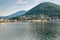 Lake Lugano with the customs bridge between Lavena Ponte Tresa and Ponte Tresa