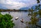 Lake Maggiore, boats and city Ascona