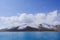 Lake with majestic mountains reflected in the still water of the shoreline