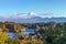 Lake Mangamahoe and Taranaki volcano landscape, New Zealand