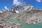 Lake of melted ice in the middle of glacier in Himalayas