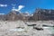 Lake of melted ice in the middle of Ngozumpa glacier in Himalayas