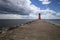 Lake Michigan Lighthouse Under Sunnny Blue Sky